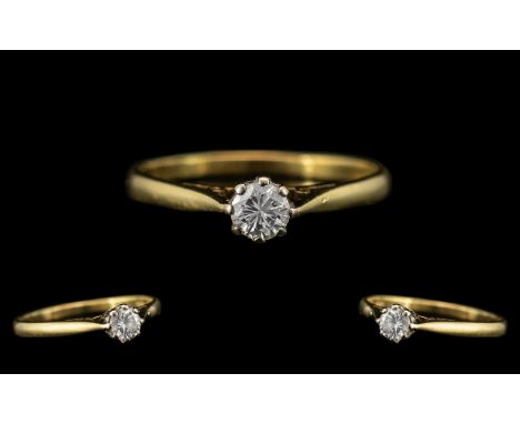 18ct Gold Attractive Single Stone Diamond Ring full hallmark for 750 - 18ct. The round brilliant cut diamond of good colour a