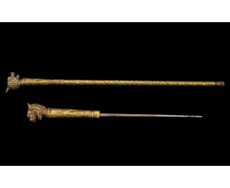 Oriental Early 20th Century Sword Stick.  Highly decorated throughout 90 cm in length, please see accompanying image.