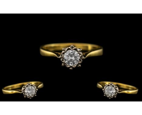 18ct Gold - Good Quality Single Stone Diamond Set Ring. Marked 18ct to Interior of Shank. Marked 18ct to Interior of Shank. T