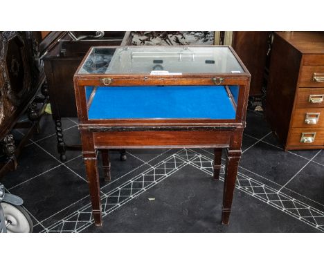 Mahogany Shop Counter Display Cabinet with a glazed top and sides, with opening back panel, supported on square tapering legs