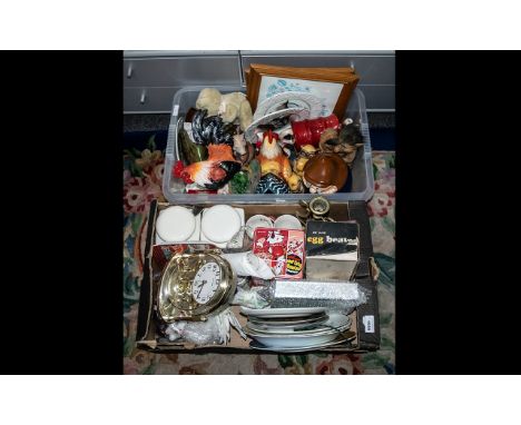 Two Boxes of Porcelain, Pottery &amp; Collectibles comprising a Portmerion Kellogs Lidded Sugar Bowl, with two Kellogs mugs a