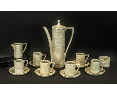 Portmeirion 'Totem' Coffee Set, comprising coffee pot, 6 cups and saucers, sugar bowl and a milk jug.