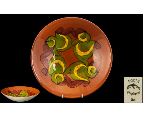 Poole Pottery - 1970's Large ' Delphis ' Bowl of Pleasing Design and Proportions. c.1973 - 1980. Mark No 58 Shape. Signed to 
