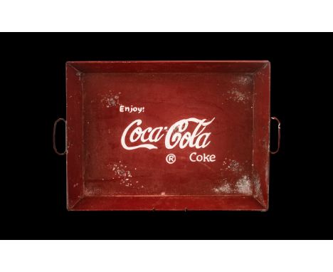 Vintage Red Metal Coca Cola Tray, with Coca Cola logo and twin handles.  Measures approx 18" x 14".  Please see images.