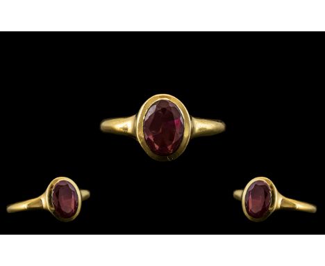 Antique Period 18ct Gold Single Stone Amethyst Set Ring. Full Hallmark for Chester 1912. The Oval Shaped Faceted Amethyst of 