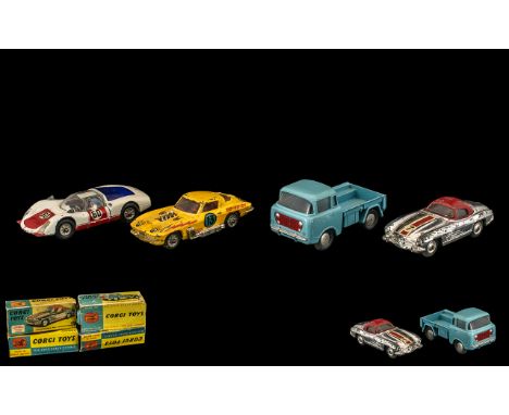 Four Corgi Cars, comprising No. 330 Porsche Carrera, 3045 Mercedes-Benz 300SL, 409 forward control Jeep, 337 customised Chevr