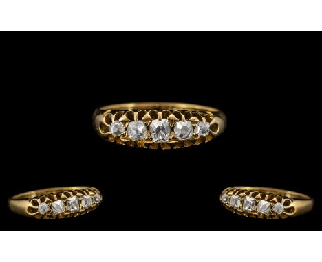 Antique Period 18ct Gold Pleasing 5 Stone Diamond Set Ring Gallery Setting with full hallmark to interior of shank. Hallmark 