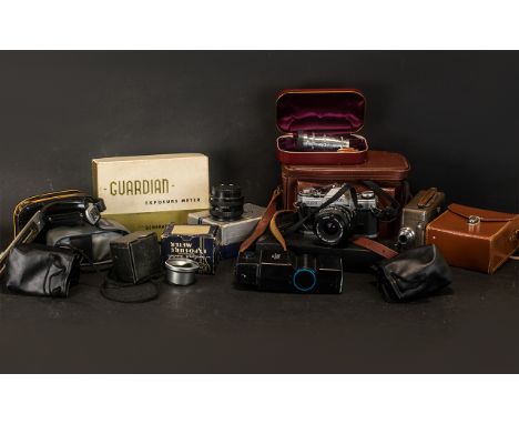 Photography Interest - Box of Cameras &amp; Accessories, including boxed Guardian Exposure Meter, Bauer Autoblitz flash gun i