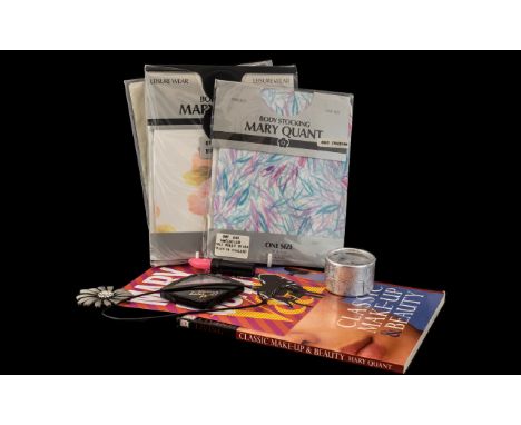 Mary Quant Interest - vintage stock, comprising: Make Up &amp; Beauty Book; Black Dotty 1970s Tights; a V &amp; A Museum Card