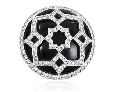 AN ONYX AND DIAMOND 'ZELLIGE' RING, PALOMA PICASSO FOR TIFFANY in 18ct white gold, in 'zellige' design, the polished onyx is 