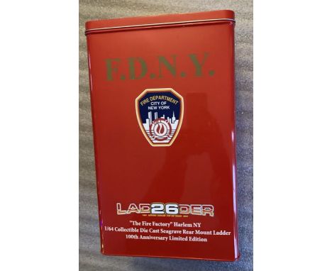 Code 3: A boxed Code 3 Collectibles, FDNY Seagrave Rear Mount Ladder Fire Appliance. Excellent unused condition with all pack