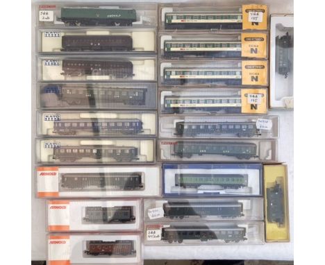 N Gauge: A collection of&nbsp;twenty assorted N Gauge coaches to include: Kato, Fleischmann, Arnold, Ibertren, and Bachmann. 