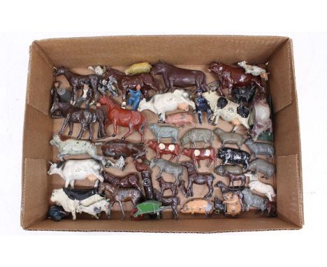 Lead: A collection of assorted lead animals and figures to include: Timpo, Britains, Johillco and other examples, mostly farm