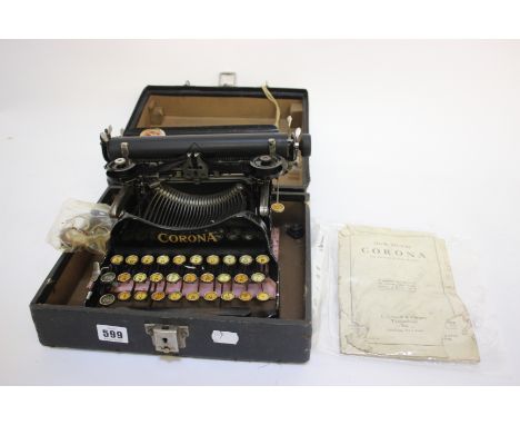 Typewriter; Corona No 3 portable S/N 453769 circa 1922 with instruction manual