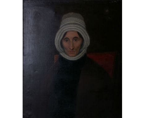 Primitive School (19th century)Portrait of a lady in white bonnettOil on canvas76 x 64cm 