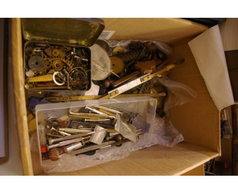 Tools: A collection of tools, clock parts and related items together with a large axe, possibly a fire issue (three boxes)