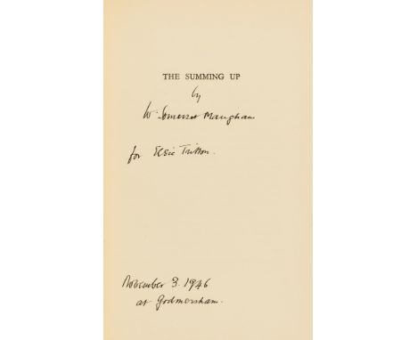 Maugham (William Somerset) The Summing Up, first edition, signed presentation inscription from the author to Elsie Tritton on