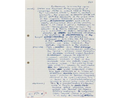 Murdoch (Dame Iris, novelist and philosopher, 1919-99) Autograph manuscript early drafts signed from "Metaphysics as a Guide 