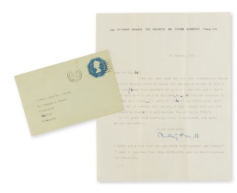 NO RESERVE Powell (Anthony, writer, 1905-2000) Typed Letter signed to Mr Stanley, 1p., sm. 4to &amp; envelope, The Chantry, F