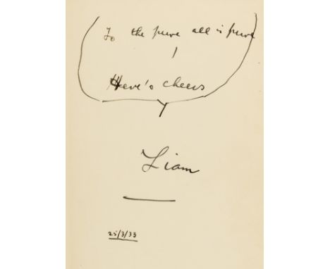 O'Flaherty (Liam) The Puritan, first edition, first issue with date of 1931 to verso of title, signed presentation inscriptio