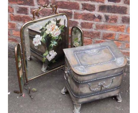 Victorian mirrored fire screen and coal box. Condition report: see terms and conditions.