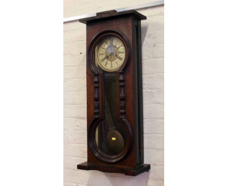 19th century 8-day walnut cased wall clock. Condition report: see terms and conditions.