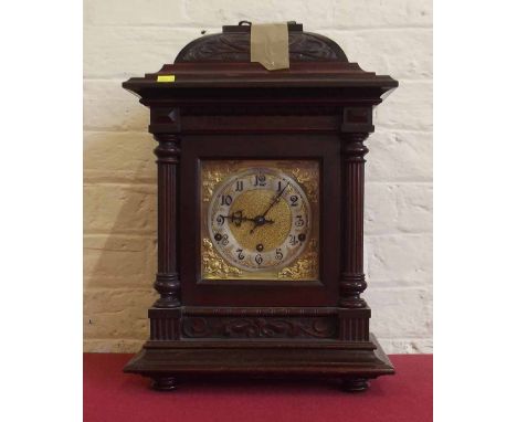German walnut bracket clock, late 19th century. Condition report: see terms and conditions.