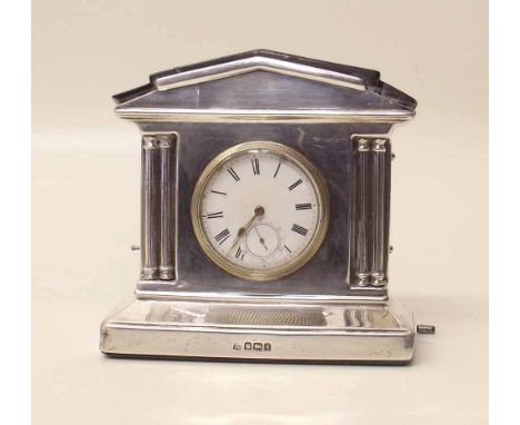 Silver mounted corinthian column mantel clock. Condition report: see terms and conditions.