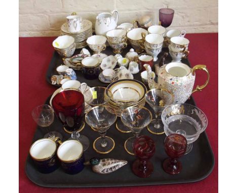 Hammersley tea service, Crown Derby part tea service and a collection of miniature cups and saucers and a quantity of glass w