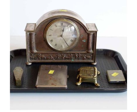 EP cased mantel clock; enamelled vesta case; coffin puzzle box; cigarette case; Peerage brass box. Condition report: see term