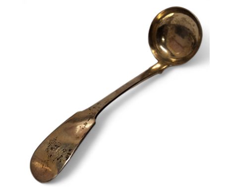 A Victorian silver provincial&nbsp;Fiddle pattern sauce ladle,&nbsp; monogrammed,&nbsp;Andrew Wilkie, Edinburgh, 1836, 39g