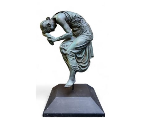 A 19th century French Verdigris bronze, cast in relief of a sleeping beauty, raised on a square plinth base