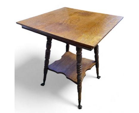 A 19th century bobbin turned occasional table, brass ball and claw feet, 72cm x 60cm x 60cm
