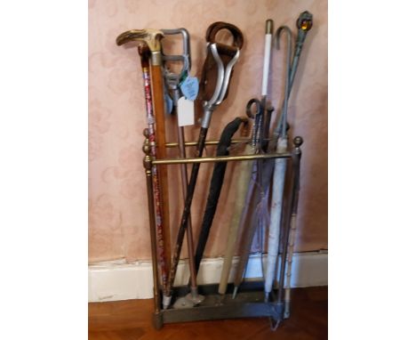 A 19th century brass stick stand, 62cm high, 41cm wide, c.1880