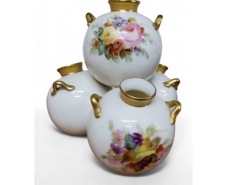 A Royal Worcester vase, formed from four stacked globular two handled vases,&nbsp; painted by George Hundley, with heathers a