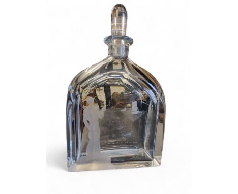 Edward Hald - an Orrefors clear crystal decanter,&nbsp; of shouldered square form,&nbsp; engraved with&nbsp; sailor smoking a