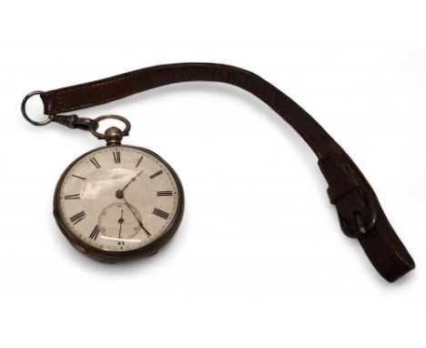 A Swiss silver open faced pocket watch, the movement stamped Muret, Geneve, white enamel dial, Roman numerals, outer minute t