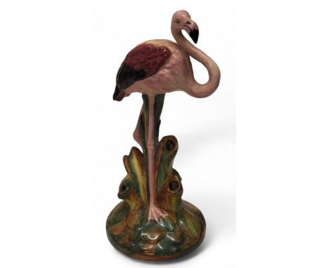 A&nbsp; Royal Worcester Crownware model of a Flamingo, the base formed as a&nbsp;spill holder, 20cm high, printed mark, CW369
