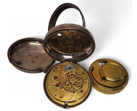 A 18th century silver pair cased fusee pocket watch, the movement signed T Berrefs London, 1776, pierced and engraved balance