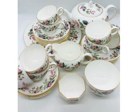 A Wedgwood tea set for eight settings to include two extra saucers in Hathaway Rose 