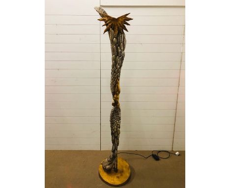 A very ornate gold and silver "Fallen Angel" floor standing lamp approx. 211cm tall