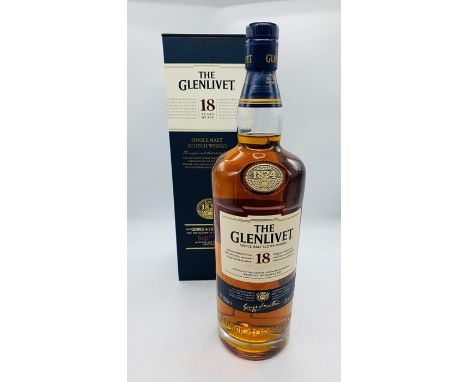 A boxed bottle of The Glenlivet 18 year single malt scotch whisky 