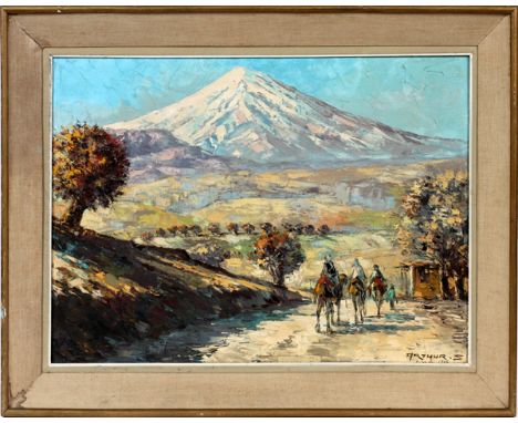 ARTHUR SARKISSIAN, OIL ON CANVAS, 1965, H 20", W  28", MOUNT ARARAT: Signed lower right "Arthur  S." Full first and last name