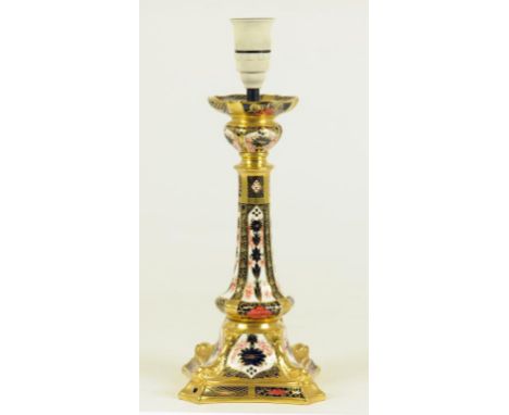 A ROYAL CROWN DERBY IMARI DOLPHIN CANDLESTICK - LAMP 