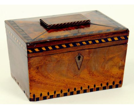 A 19TH CENTURY INLAID MAHOGANY TEA CADDY