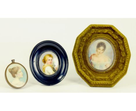 ENGLISH SCHOOL EARLY 20TH CENTURY, PORTRAIT MINIATURE OF A LADY IN PROFILE, IVORY, OVAL, BRASS FRAME, A LATE 19TH CENTURY OVA