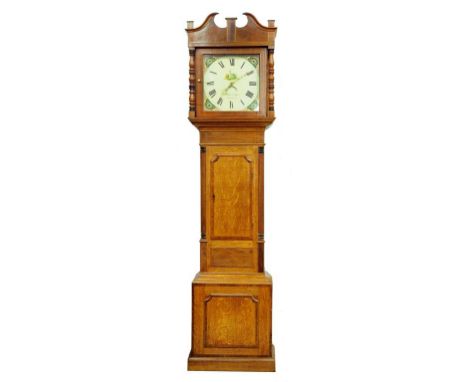 A VICTORIAN OAK AND INLAID THIRTY HOUR LONGCASE CLOCK, THE PAINTED DIAL INSCRIBED ELLEBY AND SON ASHBOURN  