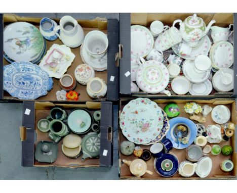 A PARAGON FLORAL TEA SERVICE, AN 18TH CENTURY CHINESE FAMILLE ROSE PLATE AND MISCELLANEOUS DECORATIVE POTTERY AND PORCELAIN, 