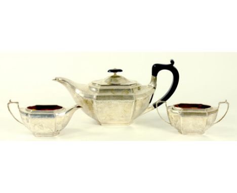 A GEORGE V SILVER THREE PIECE TEA SERVICE, BIRMINGHAM 1926, 26OZS GROSS