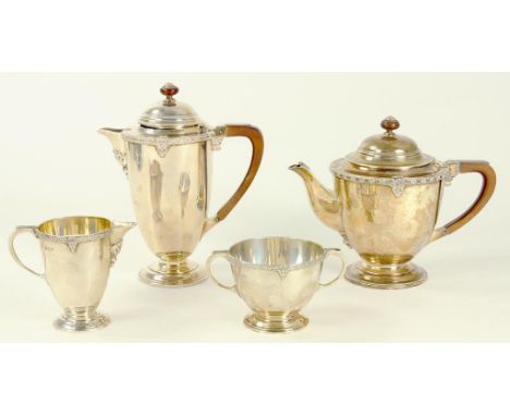 A GEORGE V SILVER FOUR PIECE TEA SERVICE, LONDON AND SHEFFIELD 1933 AND 34, 53OZS GROSS